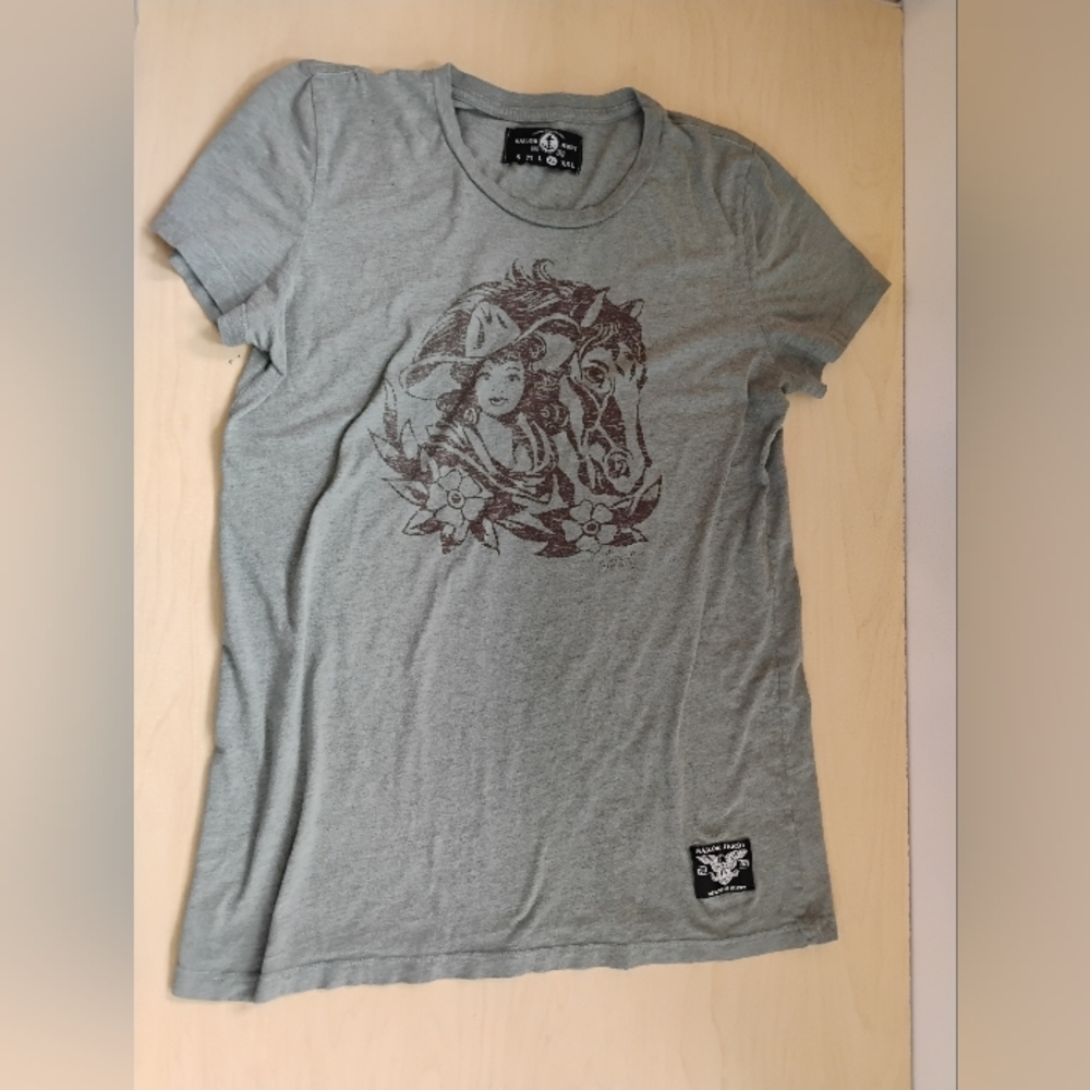 Sailor Jerry Women's Grey Cowgirl Horse T-Shirt Size XL (Fits M)